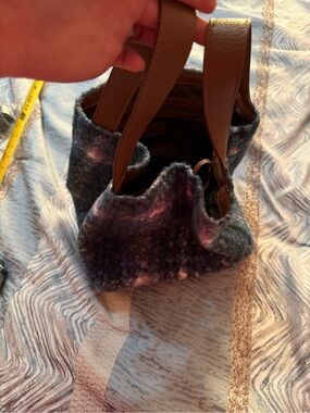 Handmade Multicolor Felt Tote with Brown Leather Handles